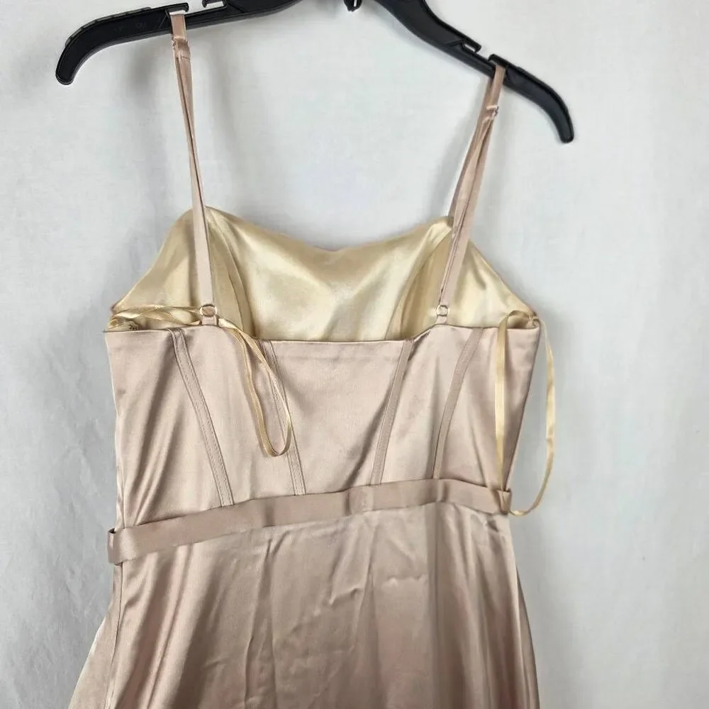 Revelry Satin Champagne Maxi Dress Slit Size 4